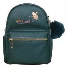 Mochila Mini Con Llavero De Peluche Verde Mujer Niña