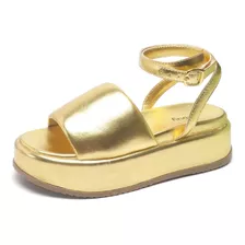 Sandália Plataforma Feminina Tamanca Dourada Dubuy
