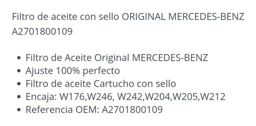 Filtro De Aceite Mercedes Benz  Cla250 Modelos 14-21 Foto 3