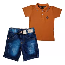 Conjunto Infantil Menino Com Camiseta E Shorts Jeans