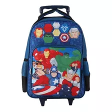 Mochila Escolar Con Ruedas + Lonchera + Estucher Avengers