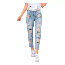Calças Jeans Femininas Estampadas Rasgadas Da Moda Four Seas