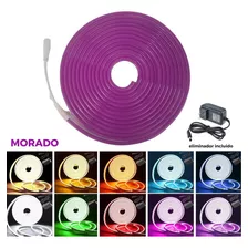 Tira Led Neón Flex Unicolor 5 Metros Con Eliminador Color De La Luz Morado