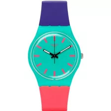 Reloj Swatch Gg215 Shunbukin Silicona 100% Original Color De La Correa Azul/rosa Color Del Bisel Verde Agua Color Del Fondo Verde Agua