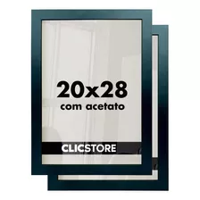 Kit 2 Moldura 20x28 Quadro Acetato Poster Porta Retrato Foto Cor Preto Liso