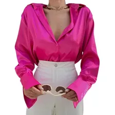 Camisa Manga Larga De Satin Para Mujer