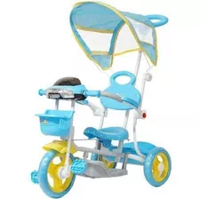 Triciclo Capota Infantil Cesta Haste Empurrar Luzes Pedalar 