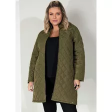 Casaco Jaqueta Alongada Plus Size Feminina Com Bolso Inverno