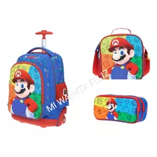 Pack Mario Rainbow Mochila Ruedas Oficio Lonchera Cartuchera