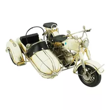Motocicleta Branca Sidecar 18x25x35cm Estilo Retrô Vintage