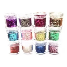 Set 12 Frascos Glitter Para Rostro Y Uñas