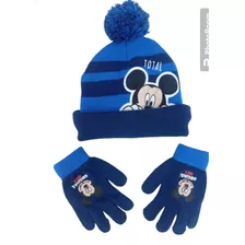 Gorro + Guantes De Mickey Azul Para Niños 