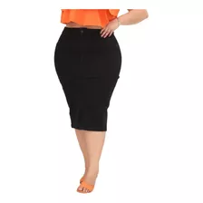 Saia Jeans Feminina Plus Size Com Elastano Cintura Alta 