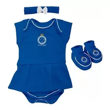 Kit Bebê 3 Peças Cruzeiro Body + Pantufa + Lacinho Oficial