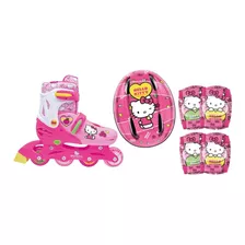 Patines Linea Ajustables 22 Al 25 Set Protección Hello Kitty