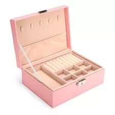 Alhajero Caja Organizadora Joyas Anillos Aro Accesorio Cuero Color Rosa
