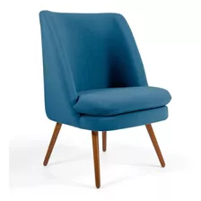 Poltrona Decorativa Pés Palito Madeira Pérsia Suede Azul