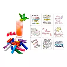 Kit 50 Frases Para Drink Motivacionais 5x5cm Com Pregador