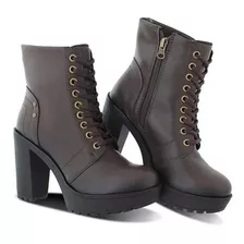 Bota Coturno Feminino Casual Macia Tratorada Salto Alto Leve