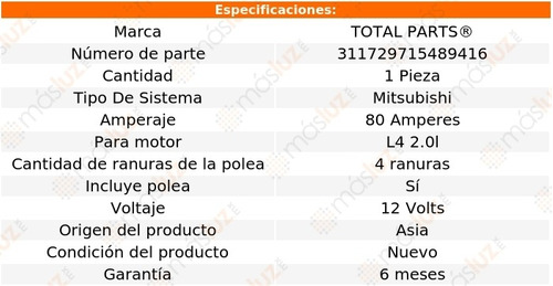 Alternador Sist. Mitsubishi 80 Amps 4 Ran 626 L4 2.0l 93/02 Foto 3