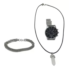 3 Pzs Reloj Pulsera Y Cadena Hombre Elegante Casual Moda