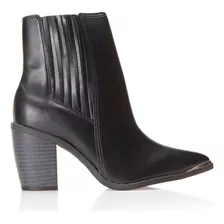 Bota Salto Bloco Cano Curto Feminina Vizzano Cor 15745 - Preto 01 Desenho Do Tecido Liso Tamanho 37