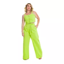 Conjunto Kit Calça Pantalona E Cropped Jeans Plus Size