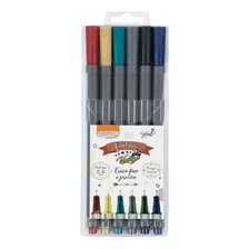 Caneta Hidrográfica Fine Liner 0.4mm Vintage C/ 6 Cores Fi0