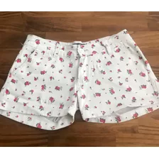 Short Ecole Blanco Flores Rojas Jeans Talle 34