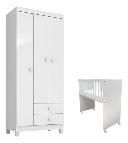 Mini Berço Moisés Alegria Com Colchão E Guarda Roupa 3 Ternura Branco