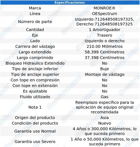 Amortiguador Oespectrum Gas Tra Volkswagen Bora 05-10 Monroe Foto 2