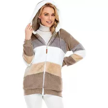 Chaqueta Suelta De Felpa Multicolor Con Capucha Para Mujer