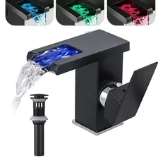 Grifo De Baño Con Luz Led Rgb Con Boquilla De Cascada Negra,