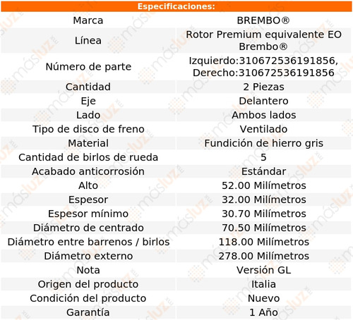 Juego 2 Discos Ventilados Delanteros Intrigue 00/02 Brembo Foto 2