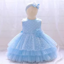 Vestido De Bebé De Fiesta Mini-mi Modelo Magalí Celeste