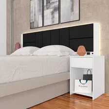 Cabeceira Estofada Para Cama Queen Dubai Com Led Bra/pre-m.a Cor Branco/preto 06