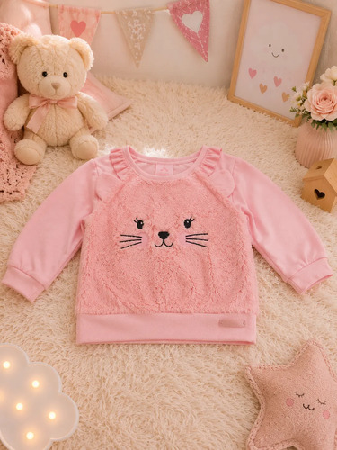 Blusa De Bebê Menina Gatinha Coral Festa Caracoles Luxo Coral Lisa M