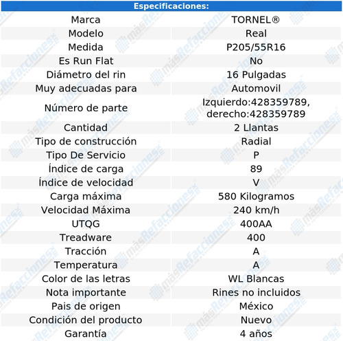 Paquete 2 Llantas Mercedes-benz Slk200 2009 205/55r16 89 V Foto 2