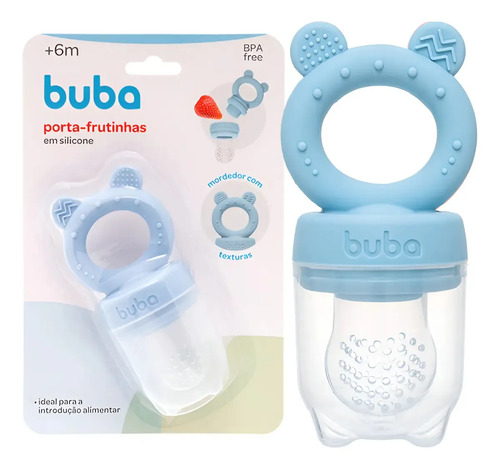 Porta Frutinhas Em Silicone Com Mordedor Infantil 6m+ - Buba Cor Azul Ursinho