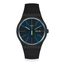 Reloj Swatch Black Rails De Silicona Suob731 Ss Color De La Malla Negro Color Del Fondo Azul