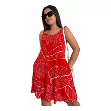 Vestido Suelto De Lino Estampado Mujer