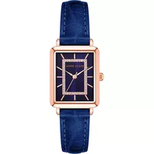 Reloj Mujer Anne Klein Correa De Piel 24 Mm Ak/3820rgnv Color De La Correa Azul Marino Color Del Bisel Rosa Dorado Color Del Fondo Azul Marino