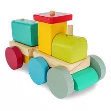 Juguete Madera Tren Trochita Colorido Montessori Encastre