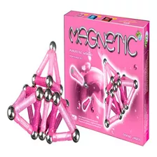 Bloques Para Armar Magnéticos Mg04 84 Piezas Rosa En Caja