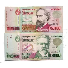 Tp Lote 2 Billetes Bcu N$ 20.000 Y N$ 50.000 En Buen Estado.