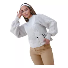 Blusa Tricô Manga Balão Oversized Sueter Tranças Manga Longa