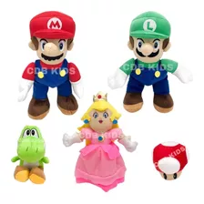 5 Pelúcias Boneco Mario Bros Luigi Yoshi Princesa Cogumelo