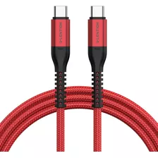 Cable Cargador Usb-c A Usb-c | Rojo Trenzado / 1 M