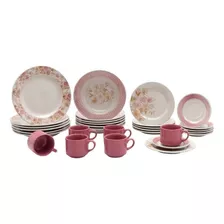 Aparelho De Jantar Biona Sweet Moment Cerâmica 30 Pçs 5160 Cor Rosa Floral