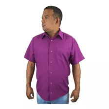 Camisa Social Masculina Plus Size Manga Curta